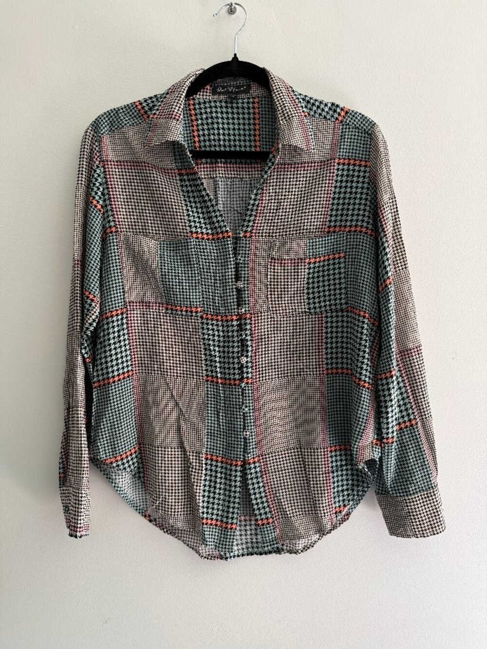 Velvet Heart Houndstooth Button Up Shirt Y2K Size S